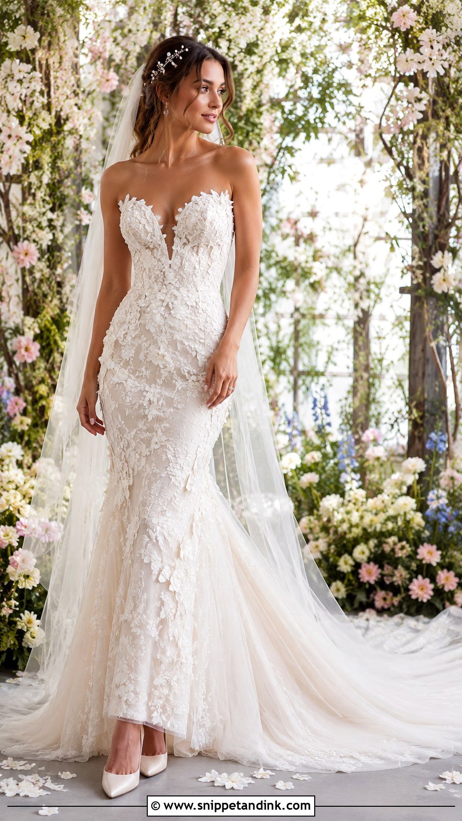 3D Floral Mermaid Wedding Dress With Train - Snippet and Ink - 25 Mermaid Wedding Dress with Train Ideas
