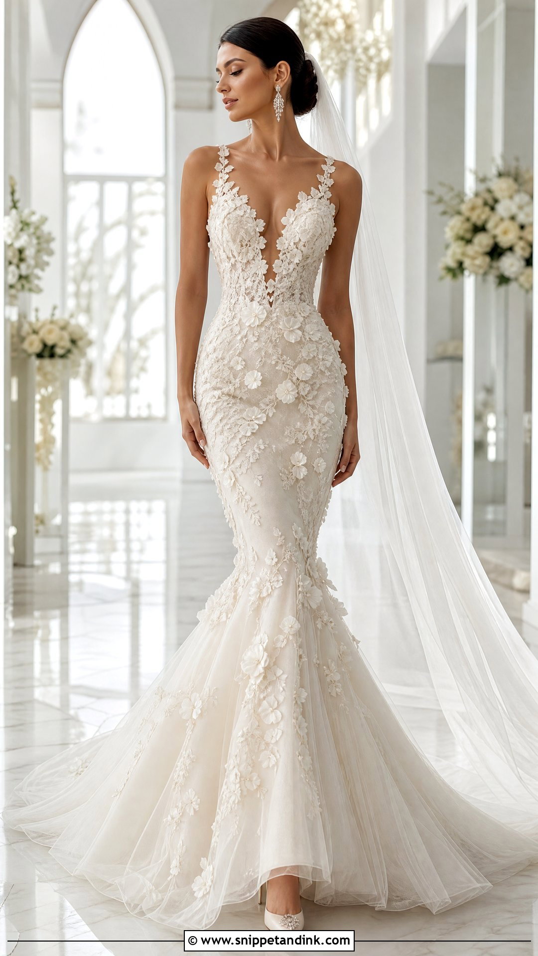 3D Floral Mermaid Wedding Gown - Snippet and Ink - 20 Whimsical Wedding Gown Ideas