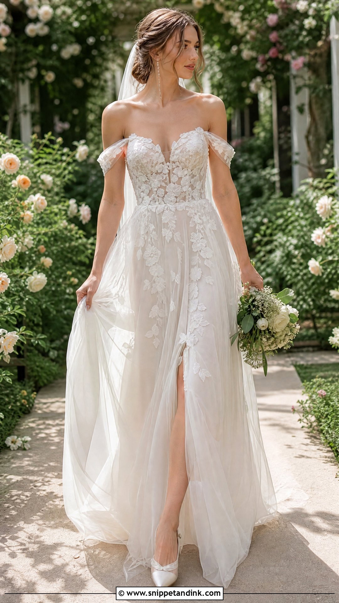 3D Floral Off Shoulder Wedding Dress - Snippet and Ink - 20 Wedding Dresses 3d Flowers