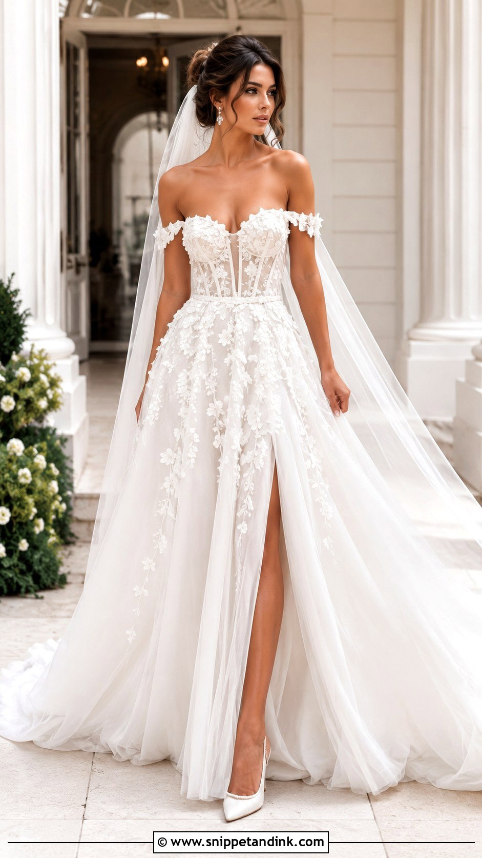 3D Floral Off The Shoulder Wedding Dress - Snippet and Ink - 20 3d Wedding Dress Ideas