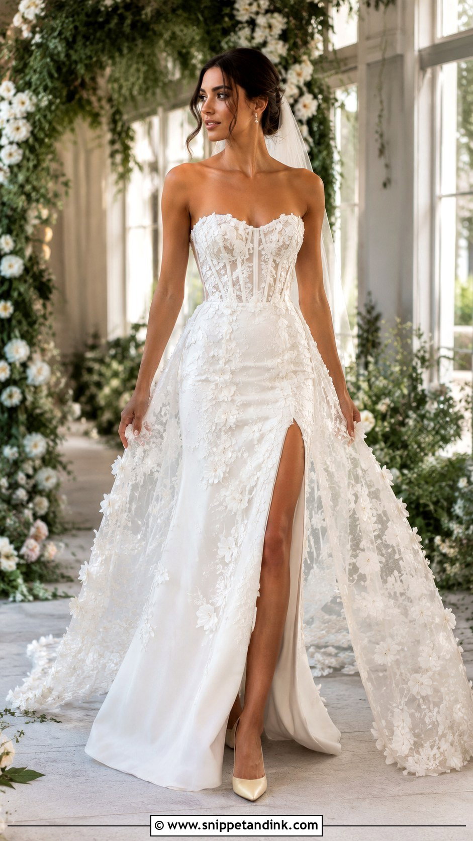 3D Floral Removable Train Wedding Dress - Snippet and Ink - 20 Removable Train Wedding Dress Ideas