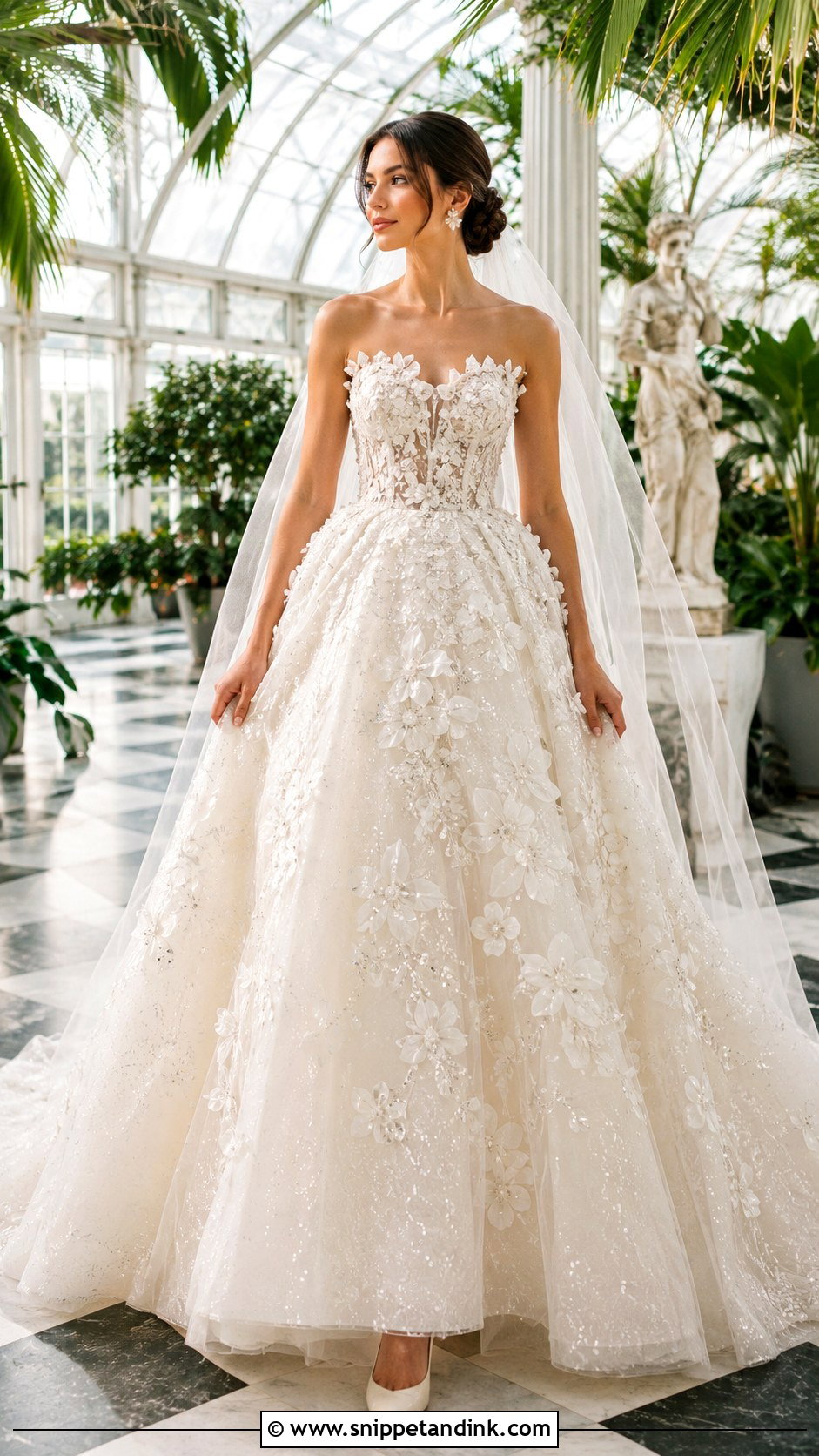 3D Floral Sparkly Ballgown Wedding Dress - Snippet and Ink - 20 Ballgown Wedding Dress Sparkly Ideas