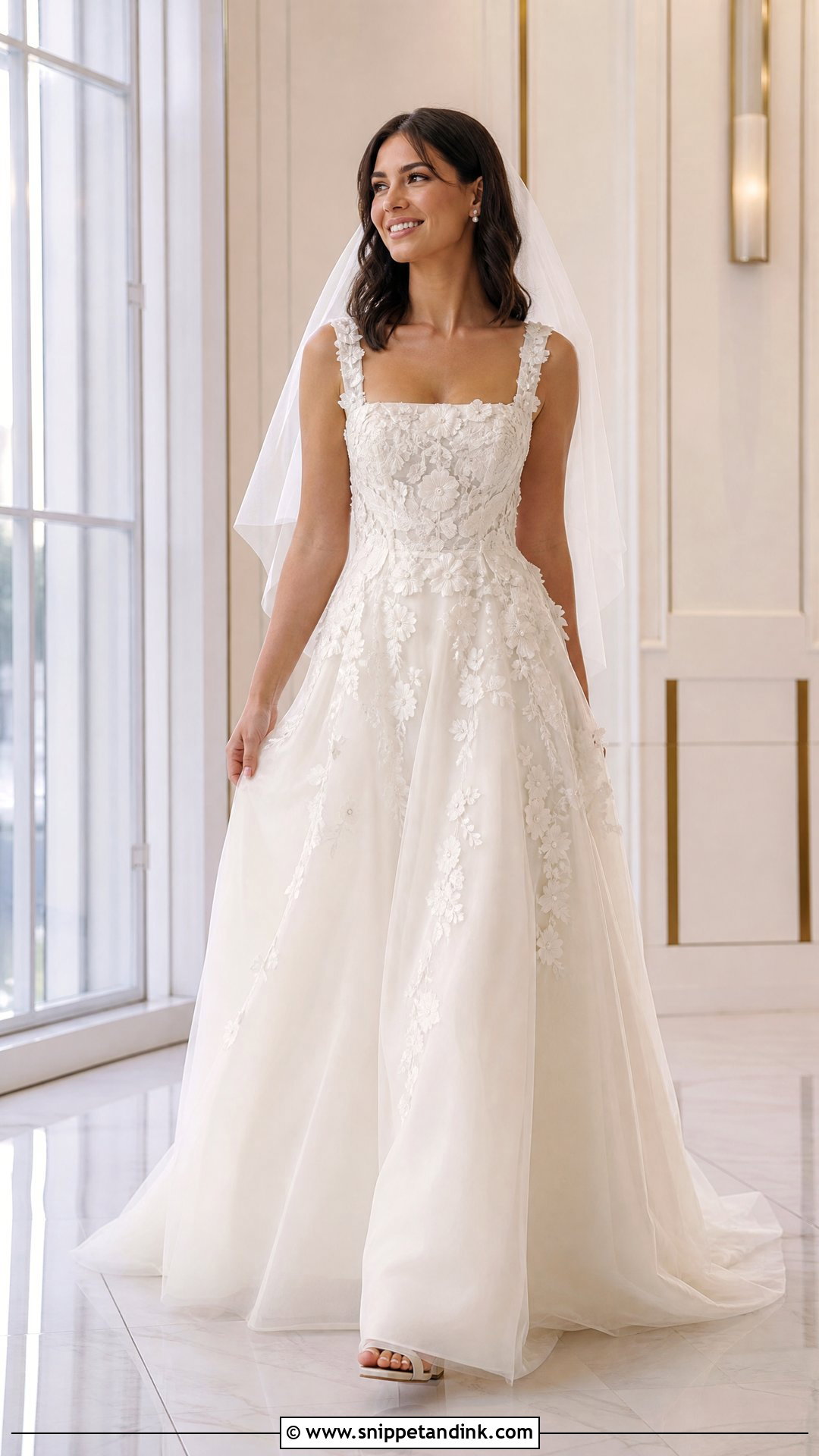 3D Floral Square Neck Wedding Dress - Snippet and Ink - 20 Wedding Dresses 3d Flowers