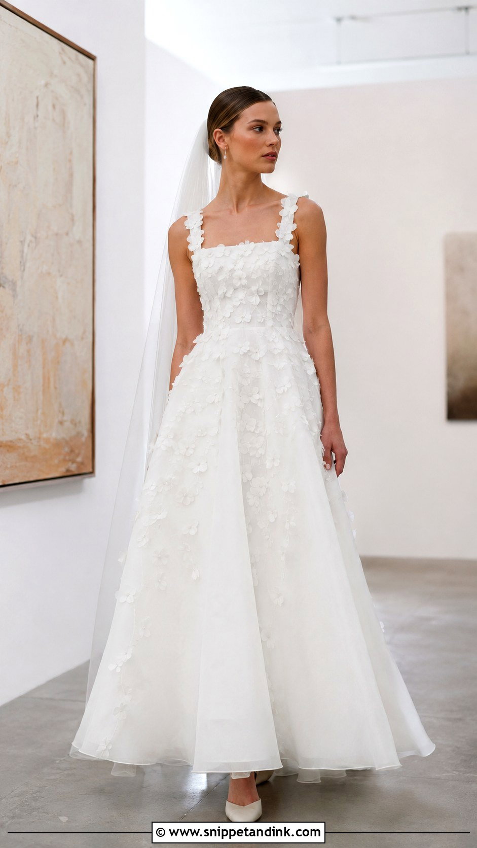 3D Floral Square Neck Wedding Dress - Snippet and Ink - 20 3d Wedding Dress Ideas