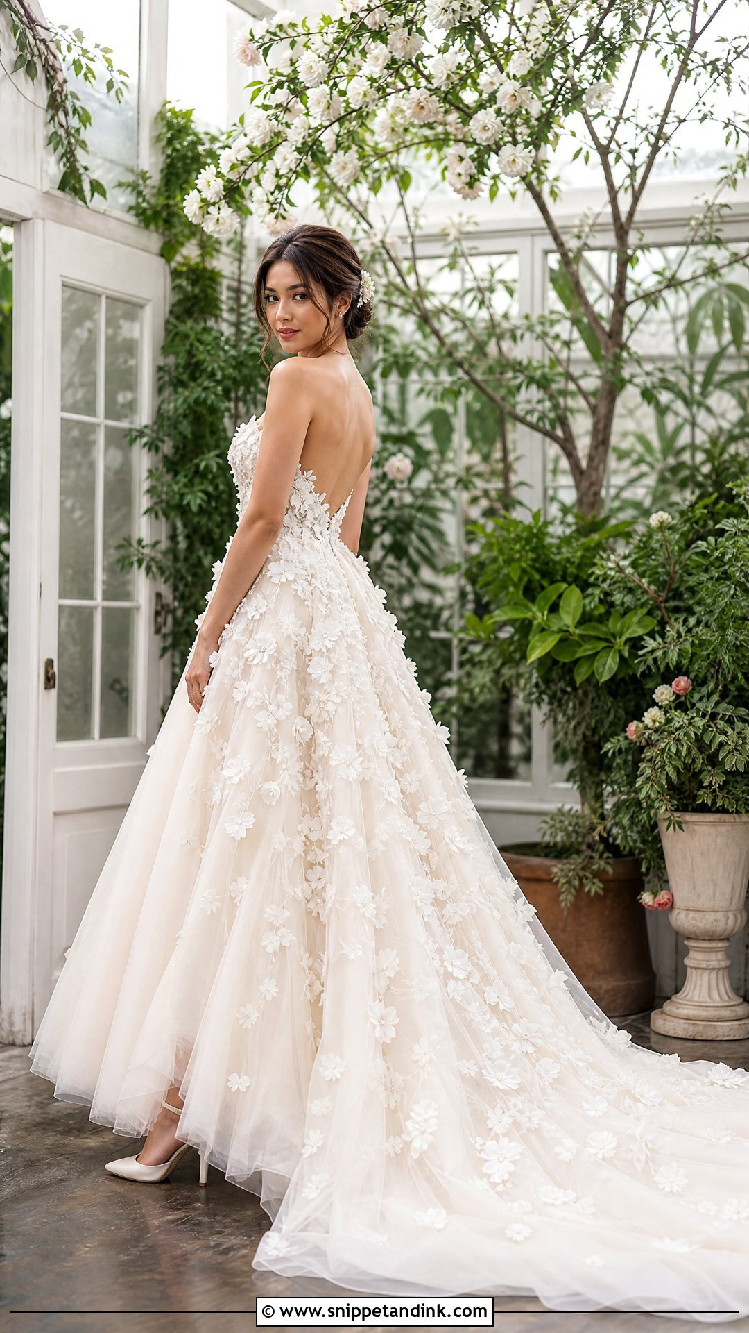 3D Floral Train Tulle Wedding Dress - Snippet and Ink - 25 Bridal Train Ideas