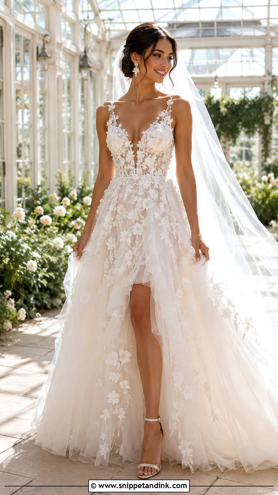 3D Floral Tulle April Wedding Dress - Snippet and Ink - 20 April Wedding Dress Ideas