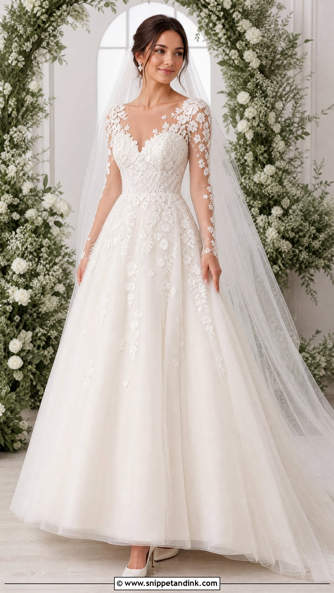 3D Floral Tulle Sleeve Wedding Dress - Snippet and Ink - 20 Wedding Dress Tulle Sleeves