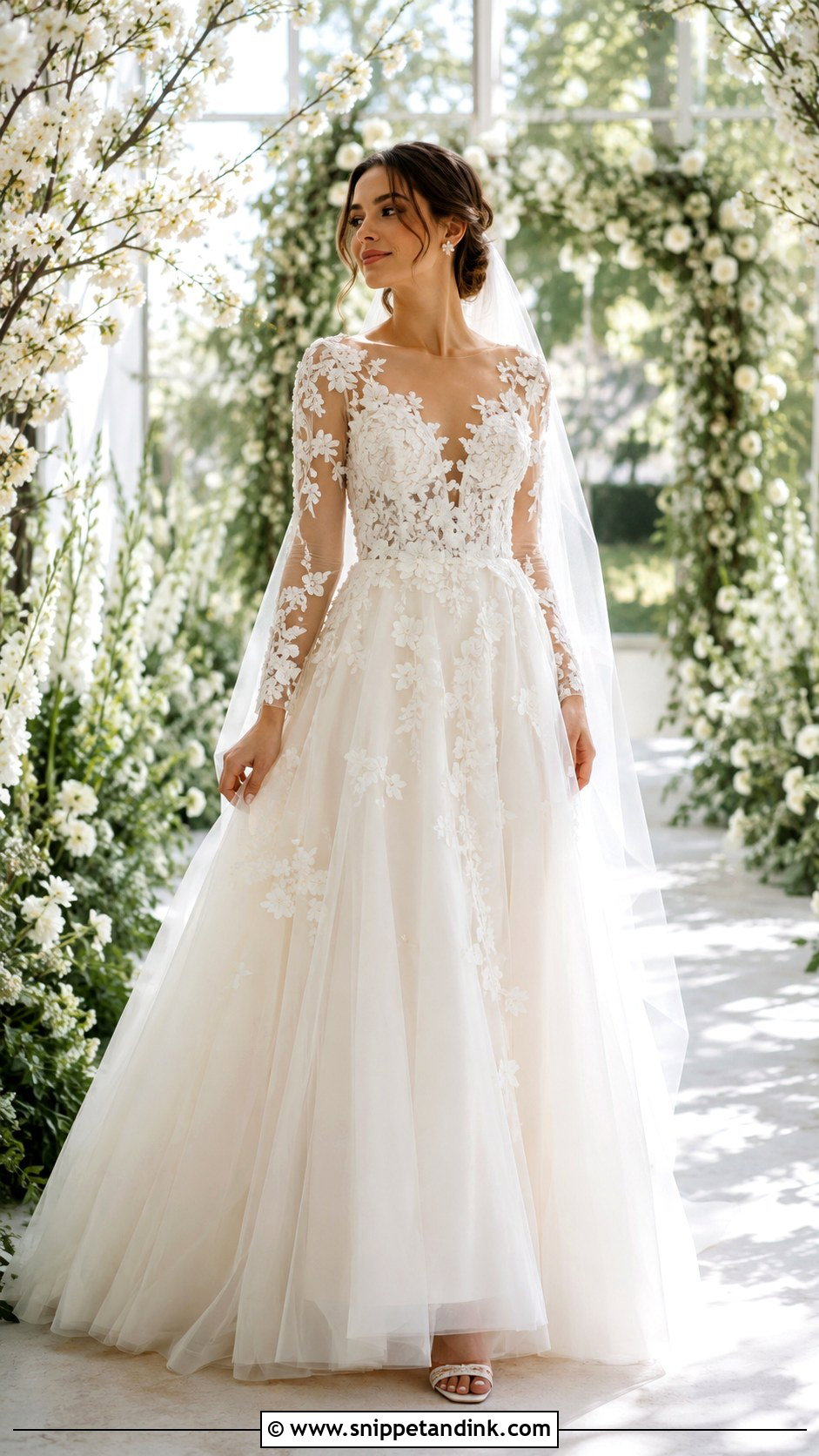 3D Floral Tulle Wedding Dress - Snippet and Ink - 20 Detailed Wedding Dress Ideas