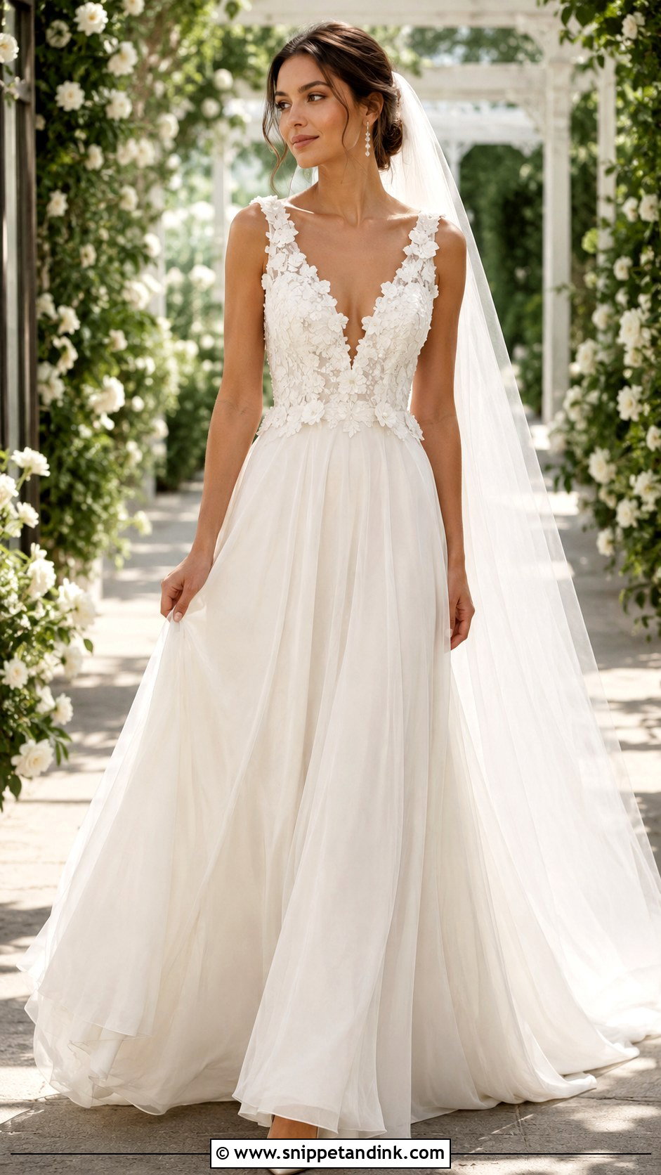 3D Floral V Neck Wedding Dress - Snippet and Ink - 20 3d Wedding Dress Ideas