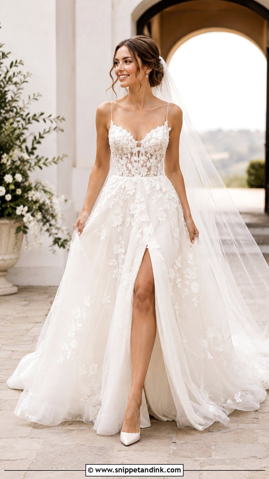 3D Floral Wedding Dress With Slit - Snippet and Ink - 20 3d Wedding Dress Ideas