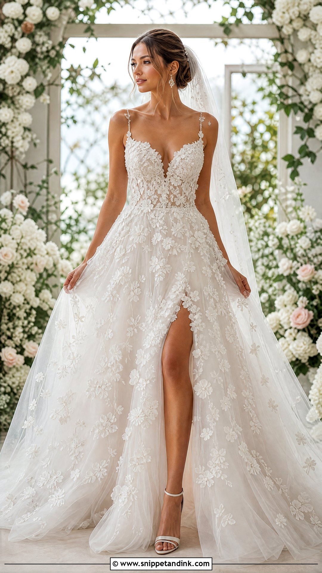 3D Floral Wedding Dress With Tulle Skirt - Snippet and Ink - 25 Floral Wedding Dresses
