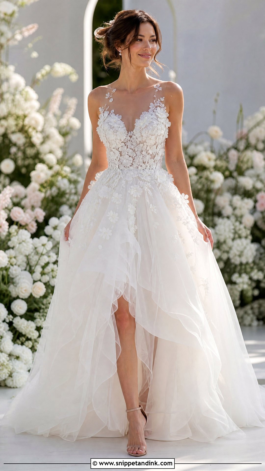 3D Floral Wedding Dress With Tulle Skirt - Snippet and Ink - 25 Floral Wedding Dress Ideas