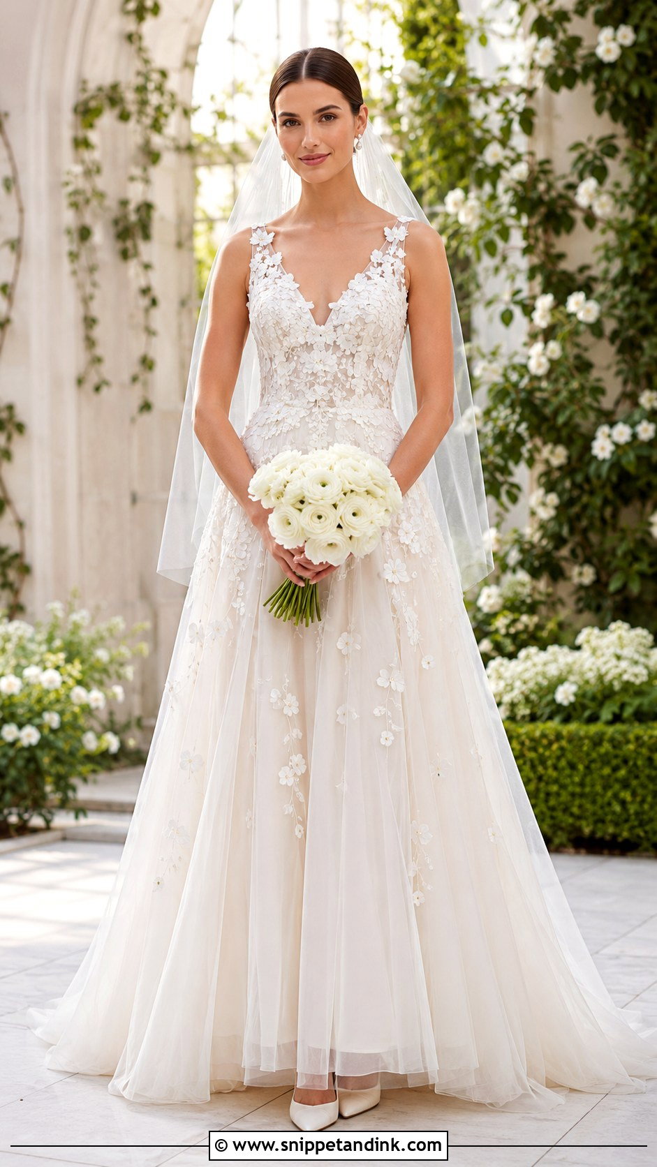 3D Flower A Line Wedding Dress - Snippet and Ink - 20 3D Flower Wedding Dress Ideas