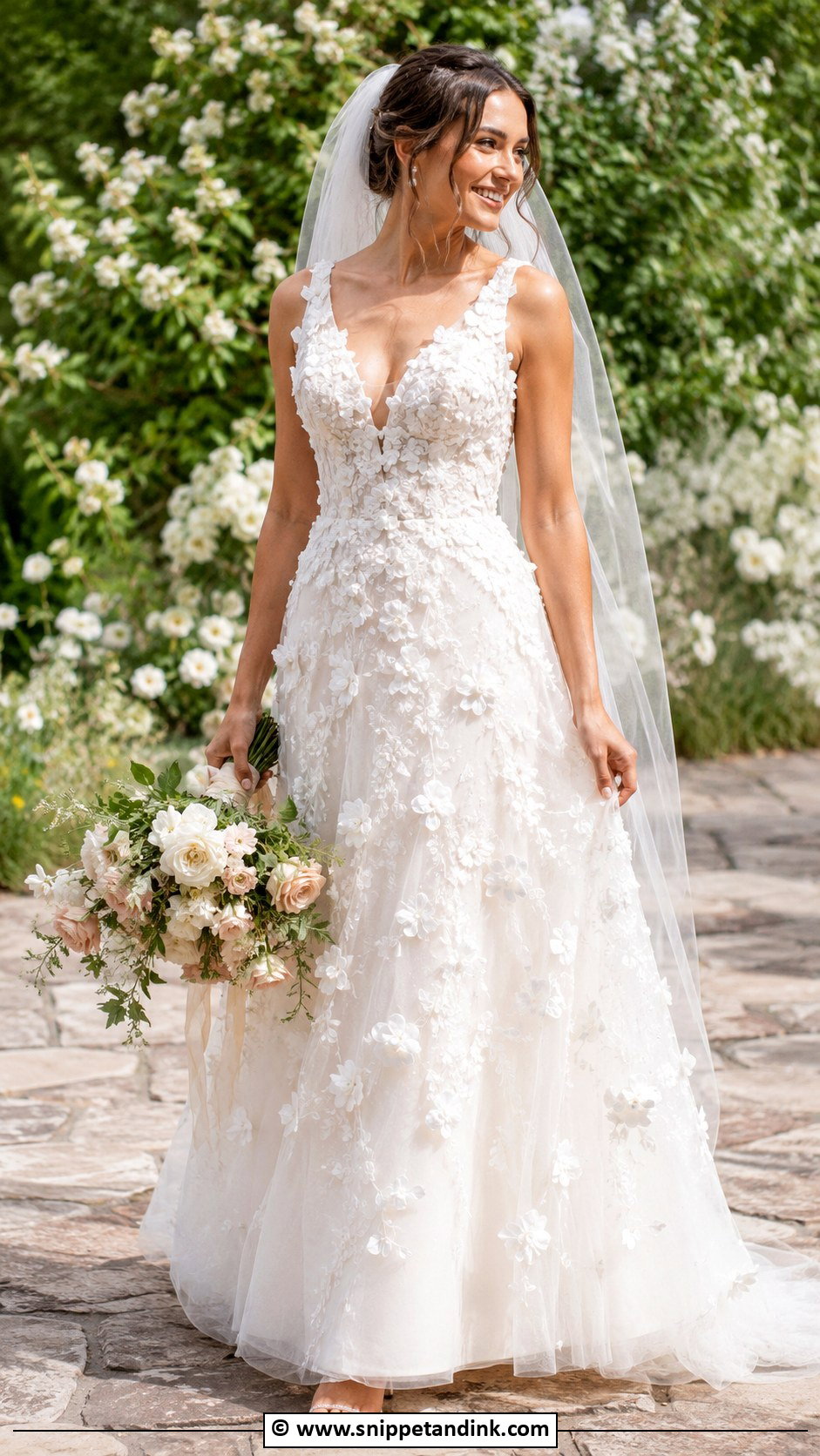 3D Flower Applique Wedding Dress - Snippet and Ink - 30 Flower Wedding Dress Ideas