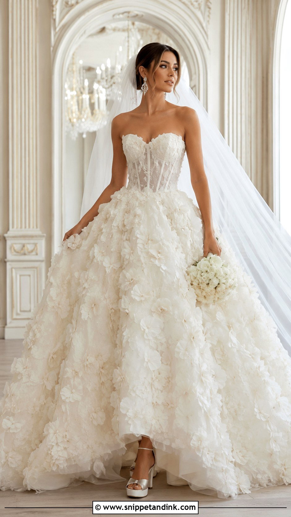 3D Flower Ball Gown Wedding Dress - Snippet and Ink - 20 3D Flower Wedding Dress Ideas