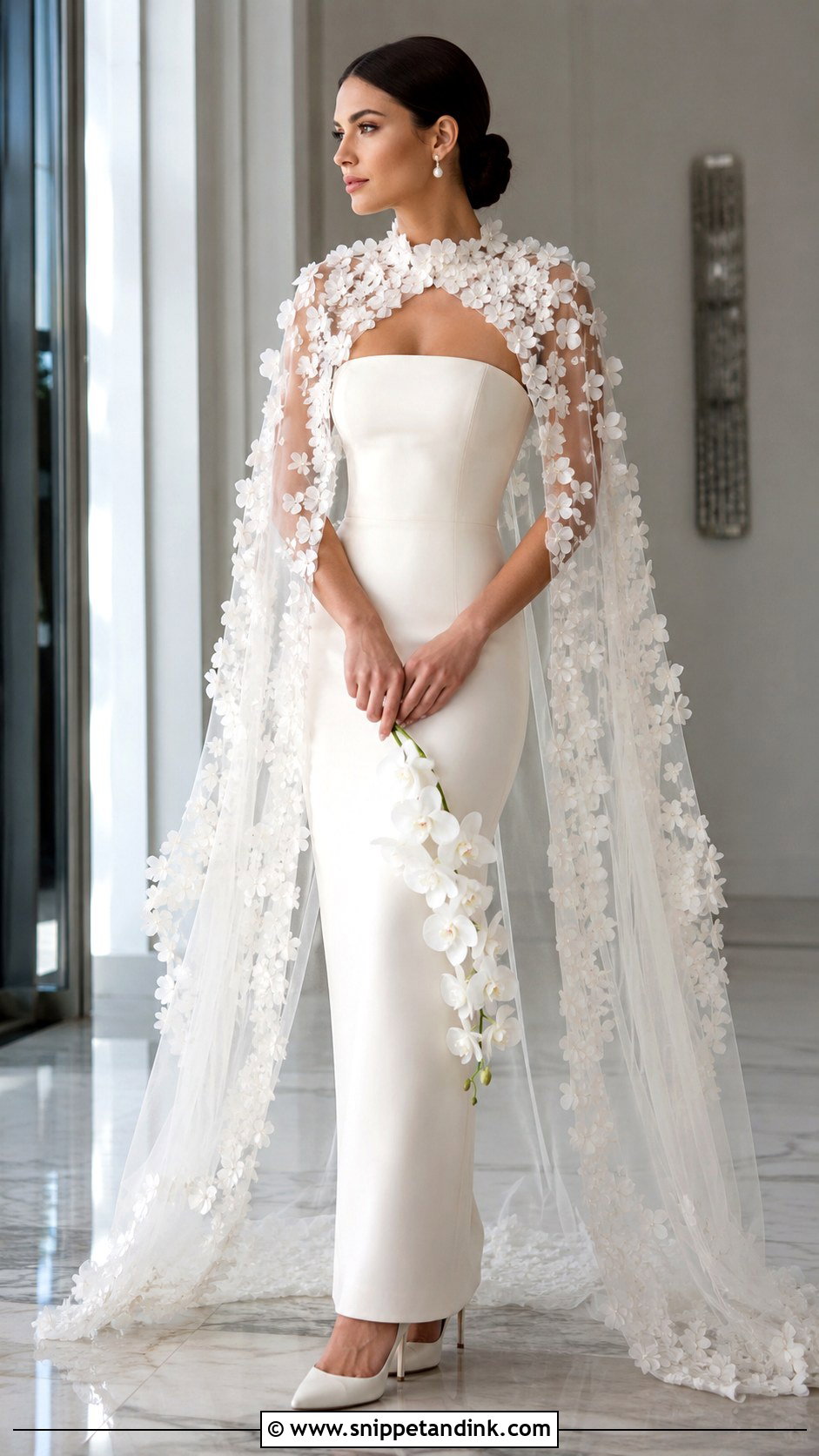 3D Flower Cape Sleeve Wedding Dress - Snippet and Ink - 20 3D Flower Wedding Dress Ideas