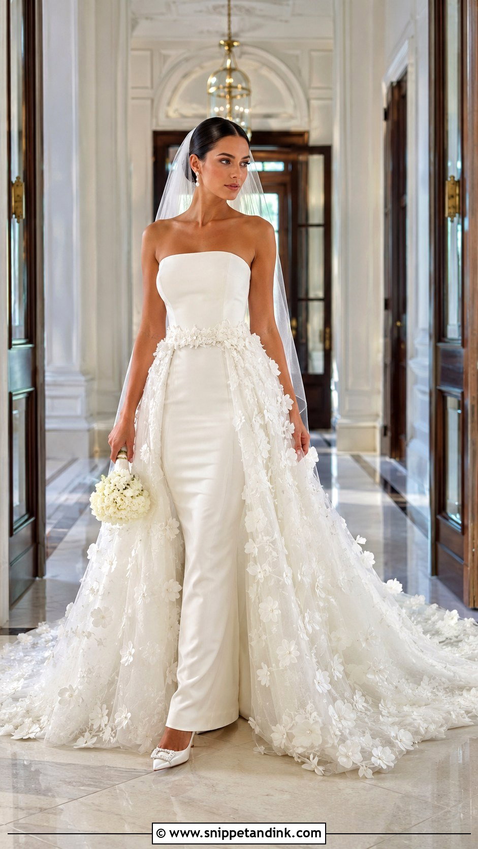 3D Flower Detachable Overskirt Wedding Dress - Snippet and Ink - 20 3D Flower Wedding Dress Ideas