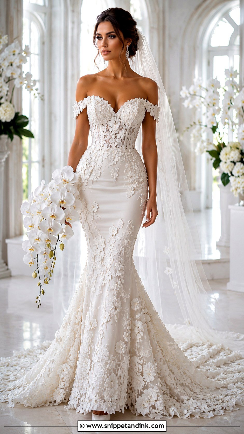 3D Flower Mermaid Wedding Dress - Snippet and Ink - 20 3D Flower Wedding Dress Ideas