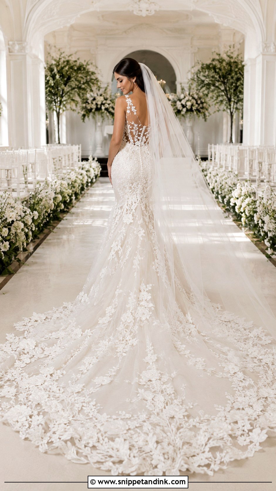 3D Lace Wedding Dress With Floral Train - Snippet and Ink - 20 3D Lace Wedding Dress Ideas