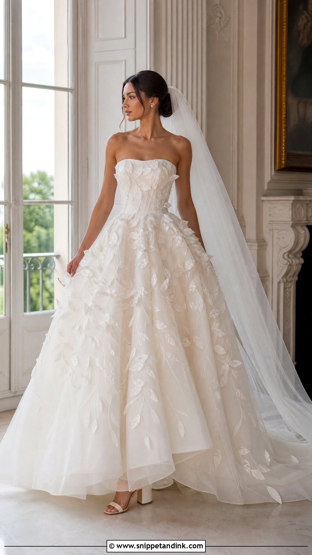 3D Leaf Applique Ball Gown - Snippet and Ink - 20 Wedding Dress Leaves Ideas