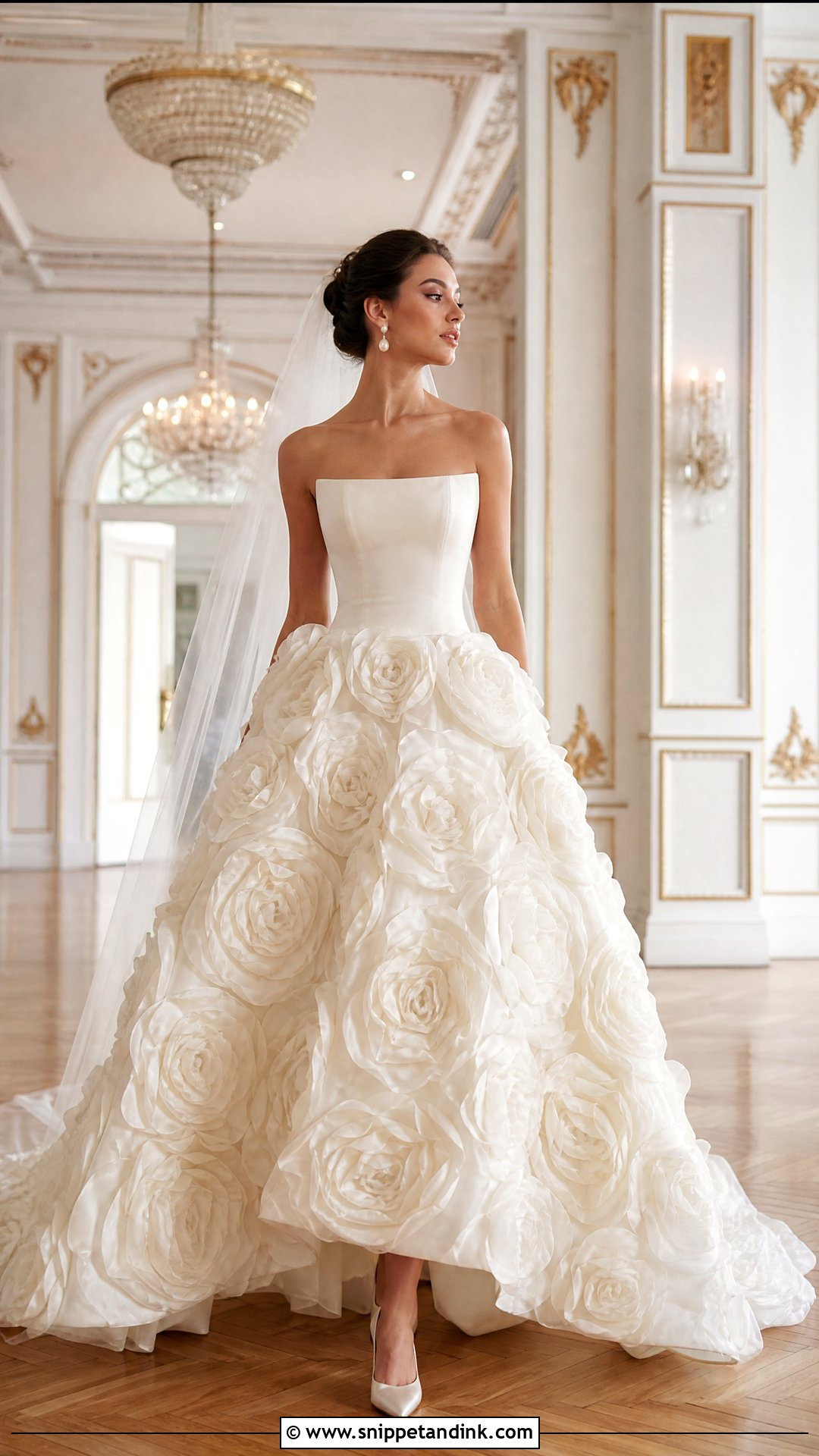 3D Rose Applique Ball Gown - Snippet and Ink - 20 Wedding Dress with Roses Ideas