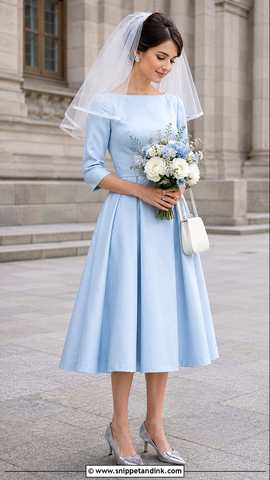 60s Blue Wedding Dress With Silver Shoes - Snippet and Ink - 20 60s Inspired Wedding Dress Ideas