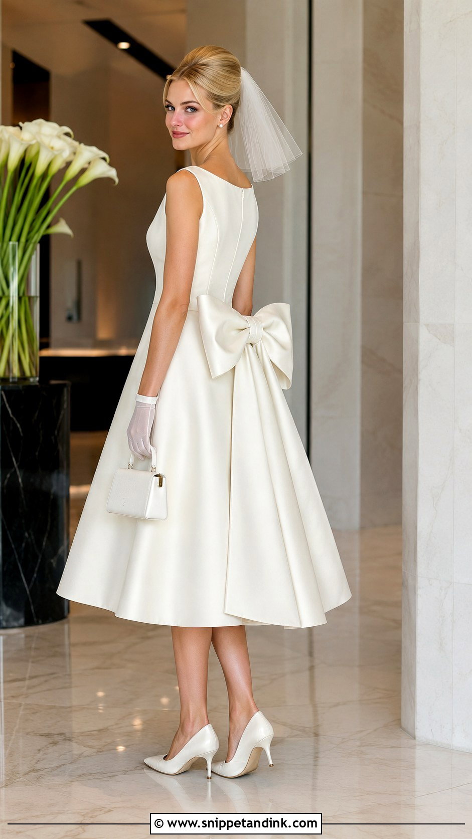 60s Bow Wedding Dress With Pointed Pumps - Snippet and Ink - 20 60s Inspired Wedding Dress Ideas