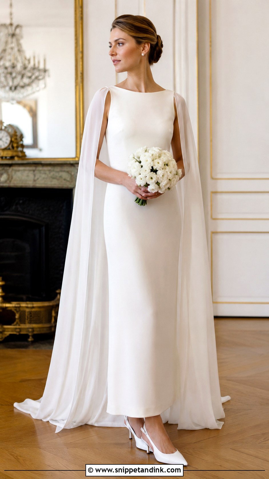 60s Cape Wedding Dress With Slingback Heels - Snippet and Ink - 20 60s Inspired Wedding Dress Ideas