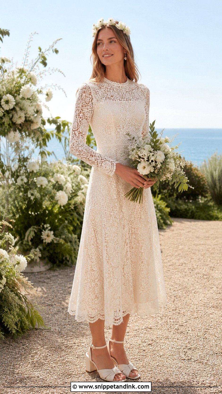 60s Crochet Wedding Dress With Block Heels - Snippet and Ink - 20 60s Inspired Wedding Dress Ideas
