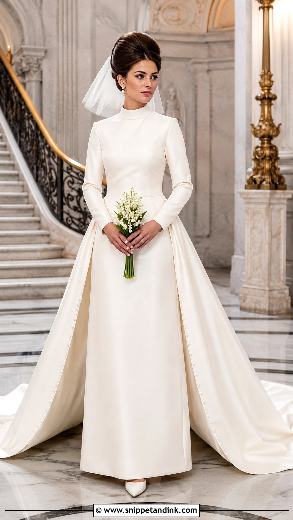 60s Long Wedding Dress With Detachable Train - Snippet and Ink - 20 60s Inspired Wedding Dress Ideas