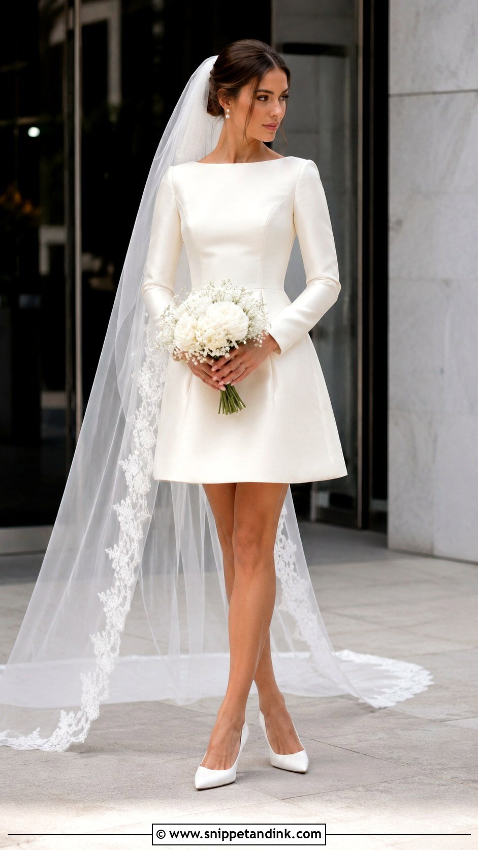 60s Mini Wedding Dress With Long Veil - Snippet and Ink - 20 60s Inspired Wedding Dress Ideas