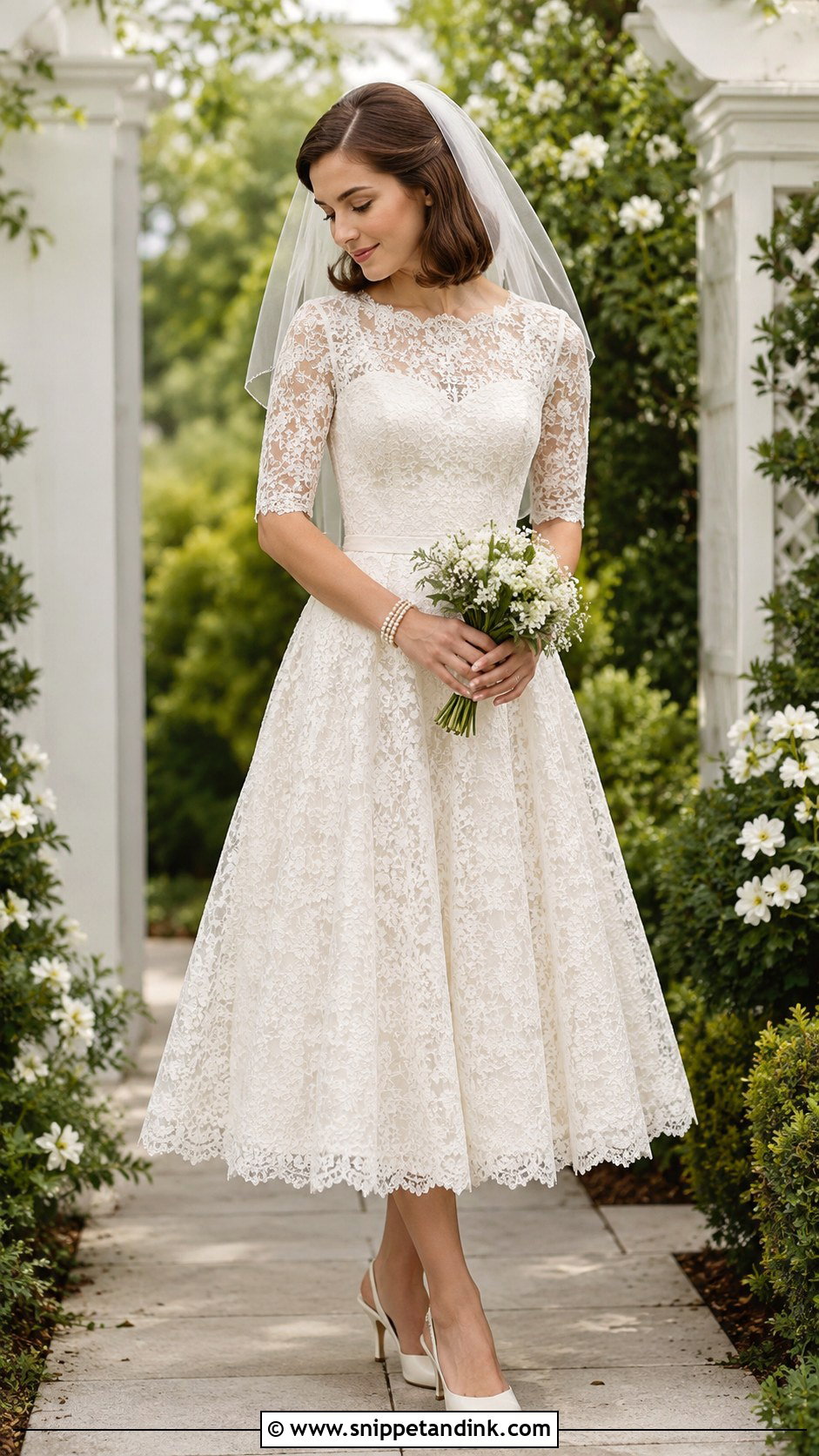 60s Tea Length Lace Wedding Dress - Snippet and Ink - 20 60s Inspired Wedding Dress Ideas
