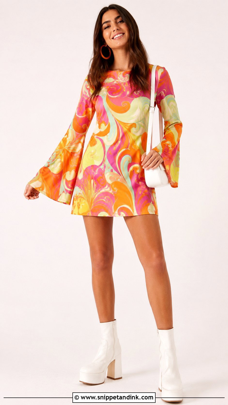 70s Psychedelic Print Mini Dress Outfit - Snippet and Ink - 20 70s Bachelorette Party Outfit Ideas