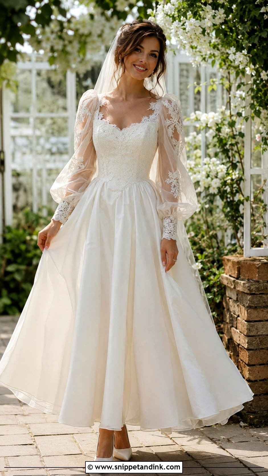 80s Sheer Sleeve Wedding Dress - Snippet and Ink - 25 80s Wedding Dresses