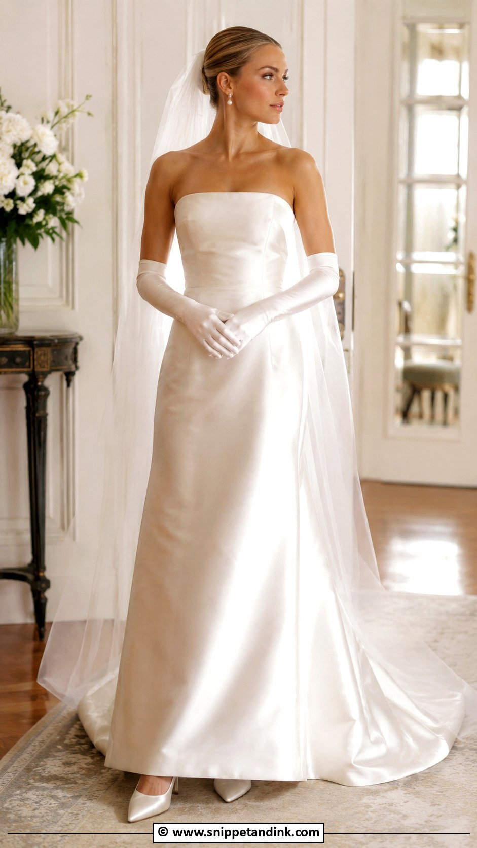 90s Simple Wedding Dress With Gloves - Snippet and Ink - 30 90s Wedding Dress Ideas