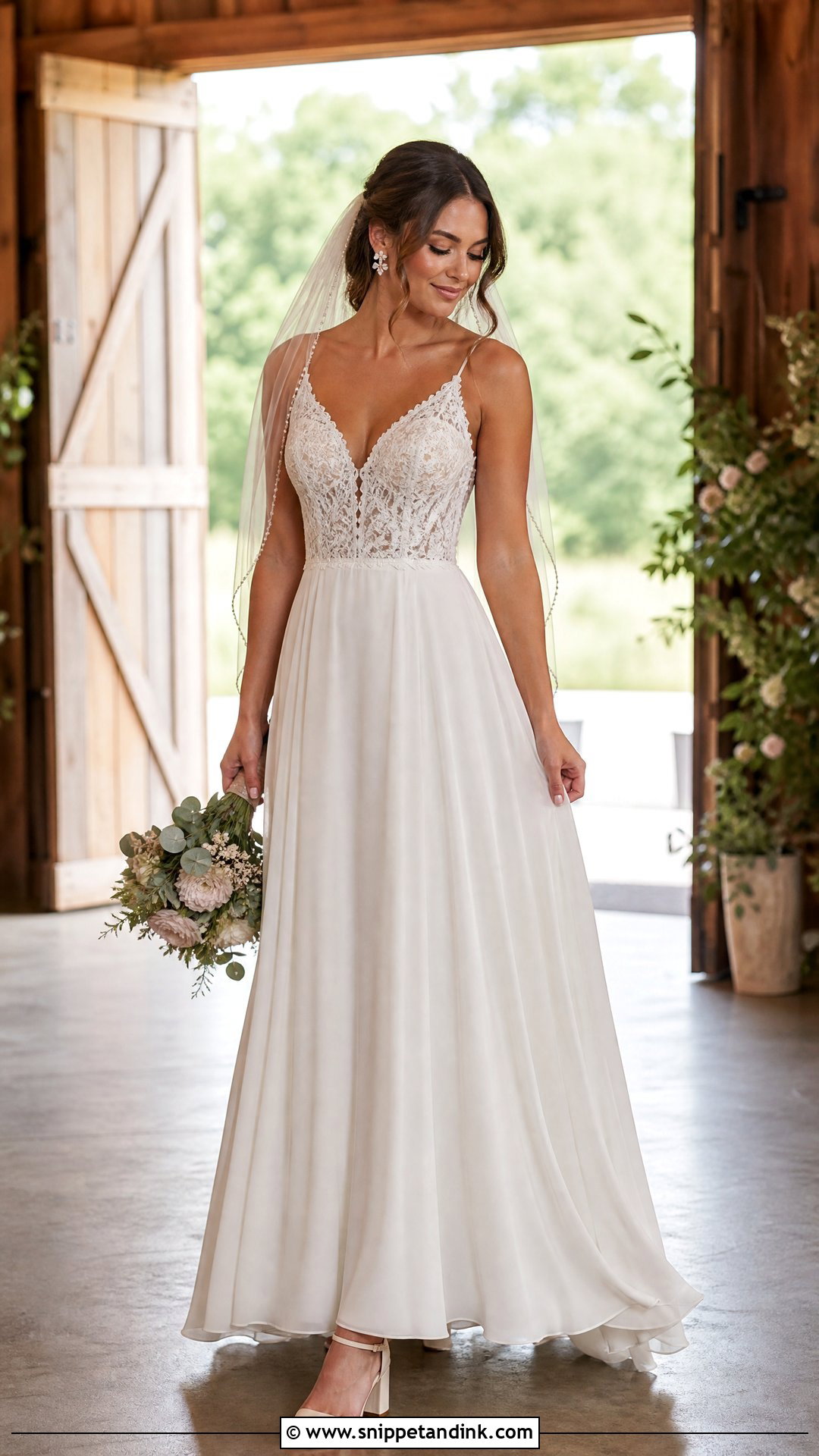 A Line Barn Wedding Dress With Lace Bodice - Snippet and Ink - 25 Barn Wedding Dresses