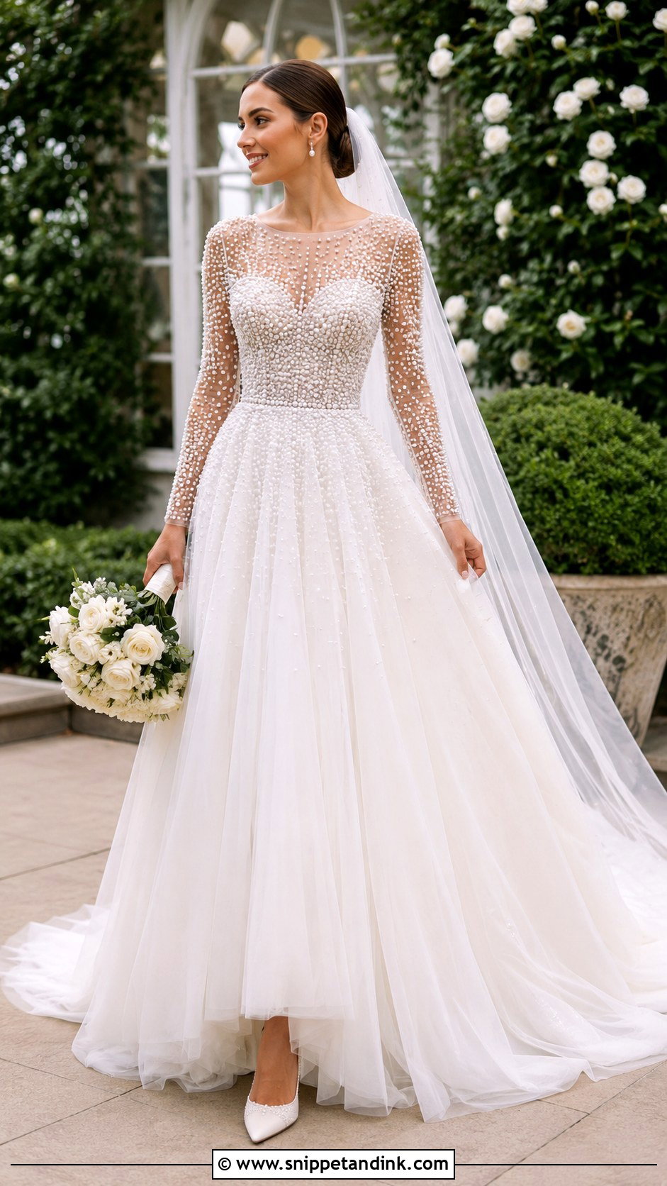 A Line Beaded Wedding Dress With Illusion Sleeves - Snippet and Ink - 20 Long Sleeve Beaded Wedding Dress Ideas