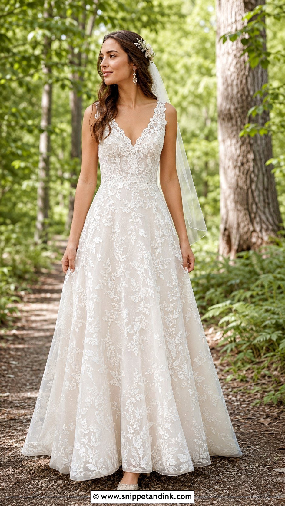 A Line Botanical Lace Boho Wedding Dress - Snippet and Ink - 20 Boho Chic Wedding Dresses