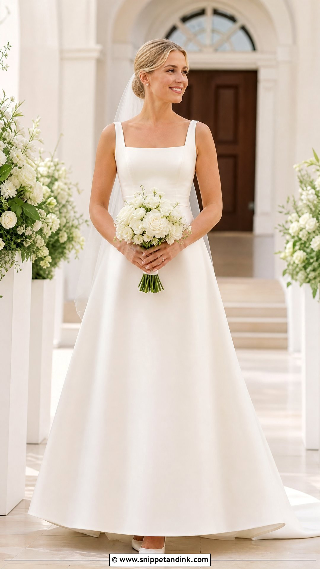A Line Bridal Dress With Simple Veil - Snippet and Ink - 20 Simple Bridal Outfit Ideas