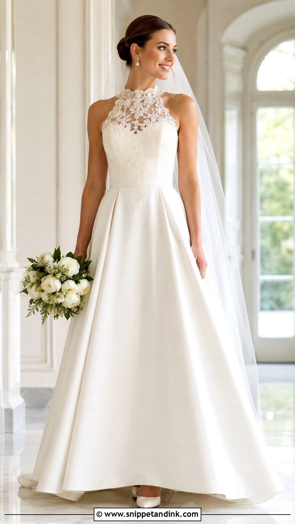 A Line Bridal Gown With High Neck - Snippet and Ink - 25 A Line Bridal Gowns