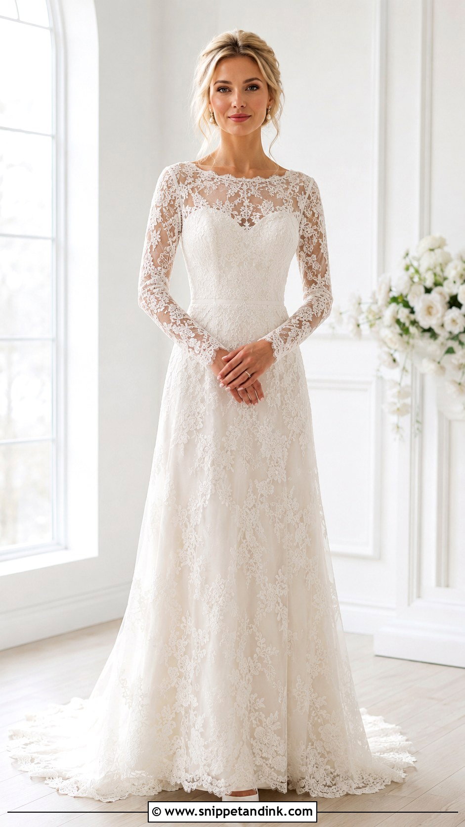 A Line Bridal Gown With Sleeves - Snippet and Ink - 25 Bridal Gowns with Sleeves