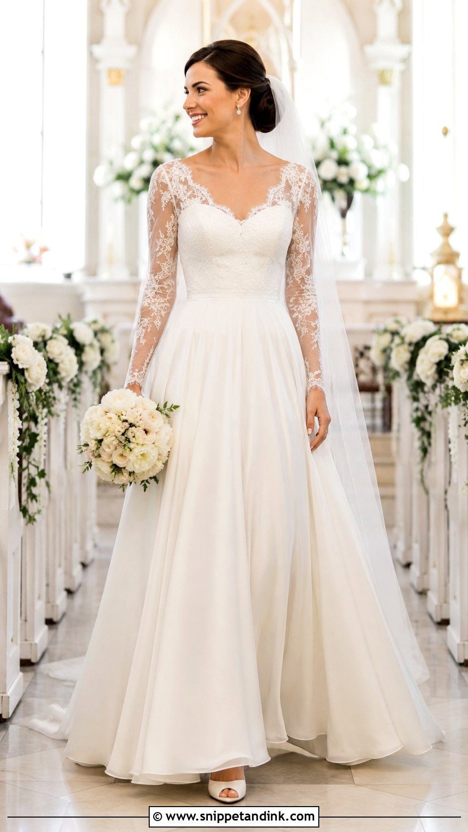 A Line Bridal Gown With Sleeves - Snippet and Ink - 25 A Line Bridal Gowns