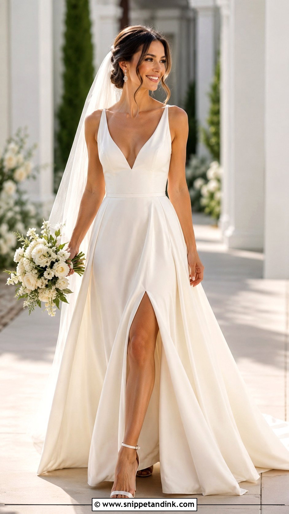 A Line Bridal Gown With Slit - Snippet and Ink - 25 A Line Bridal Gowns