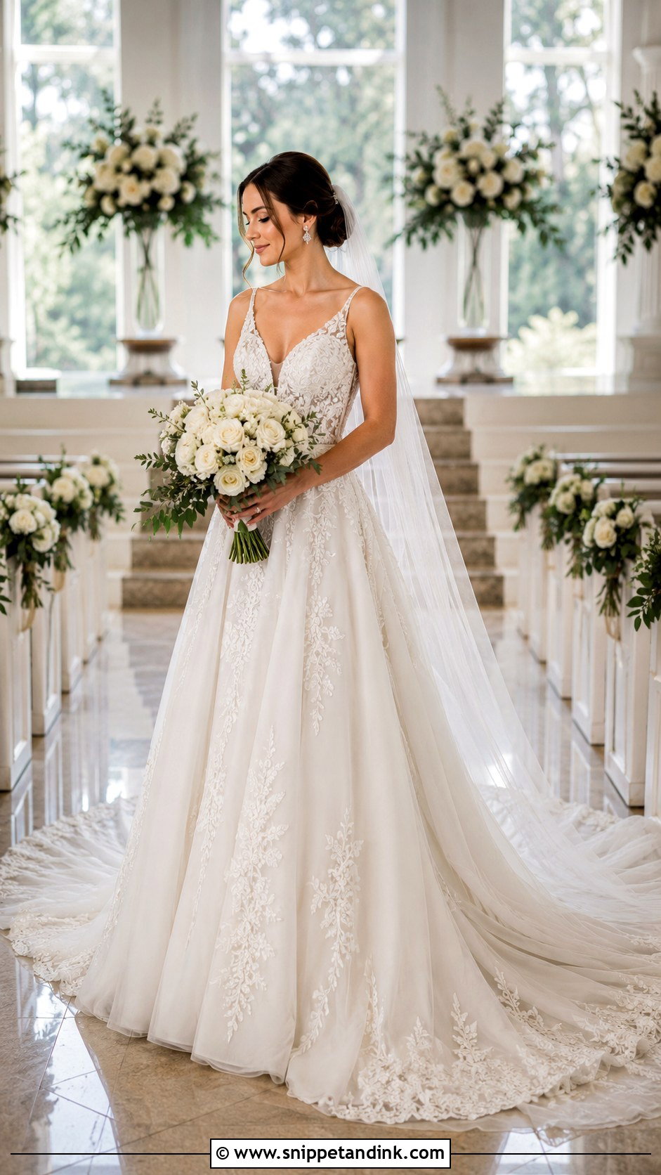 A Line Bridal Gown With Train - Snippet and Ink - 25 A Line Bridal Gowns
