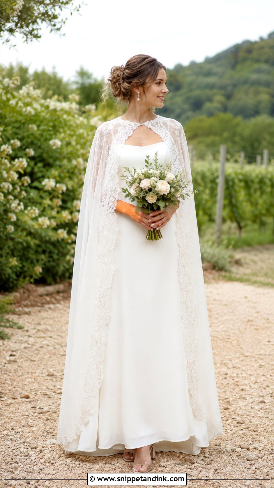 A Line Cape Wedding Dress - Snippet and Ink - 30 Cape Wedding Dress Ideas
