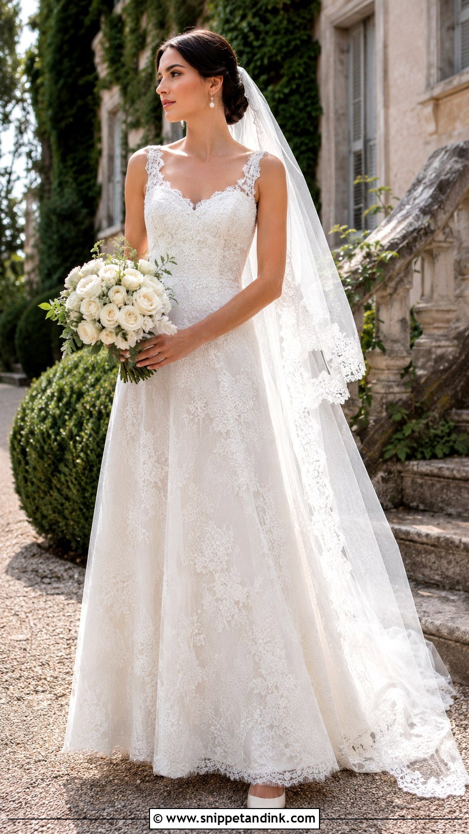 A Line Chantilly Lace Overlay Wedding Dress - Snippet and Ink - 20 Lace Overlay Wedding Dress Ideas