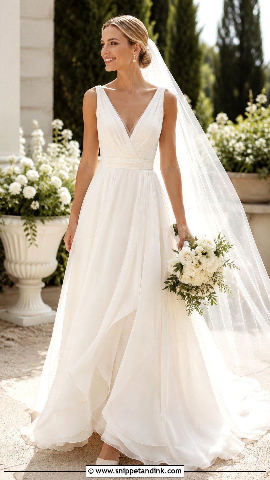A Line Chiffon Wedding Dress - Snippet and Ink - 20 Flowy Chiffon Wedding Dress Ideas