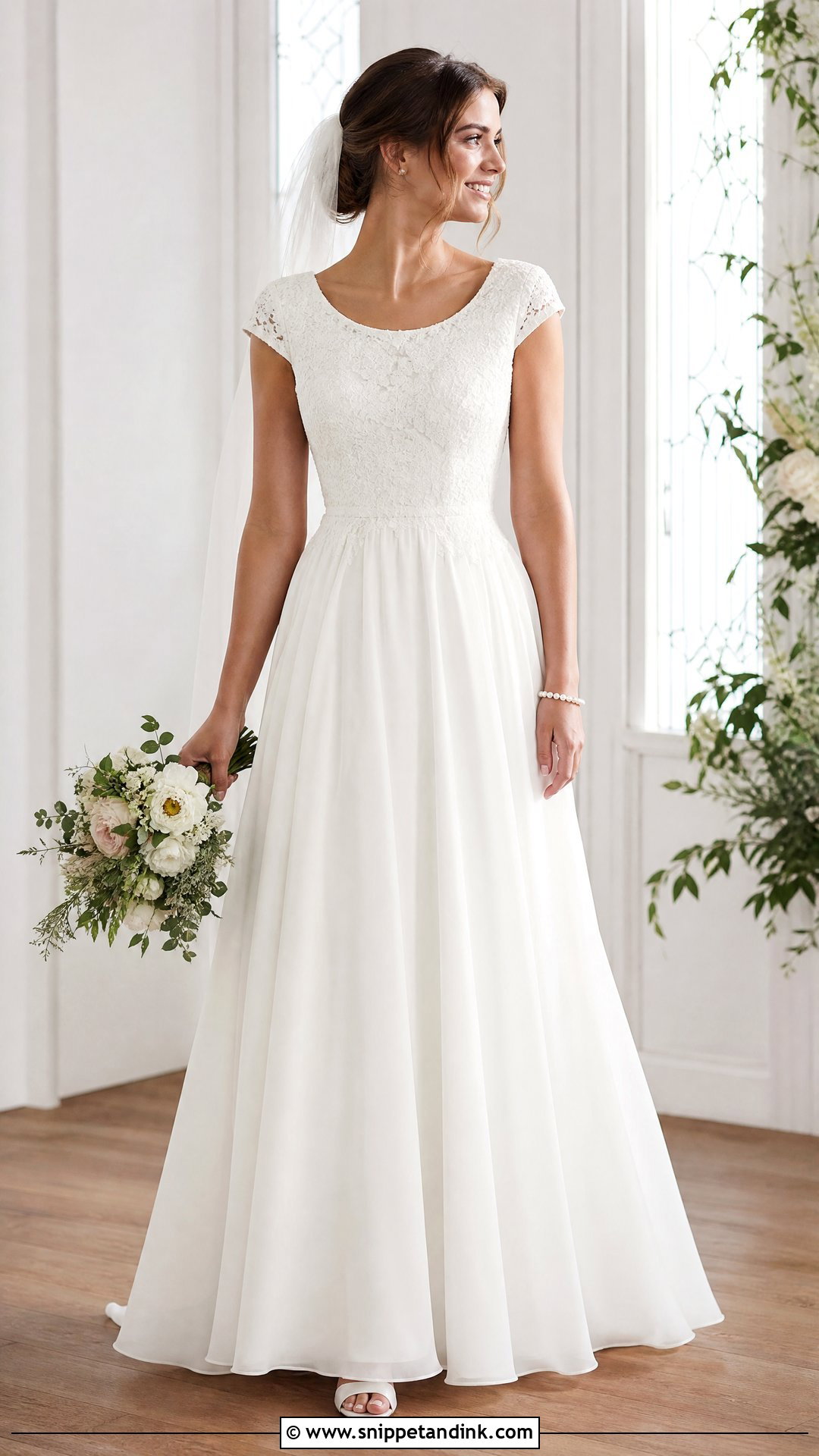 A Line Christian Bride Gown With Cap Sleeves - Snippet and Ink - 25 Christian Bride Gowns