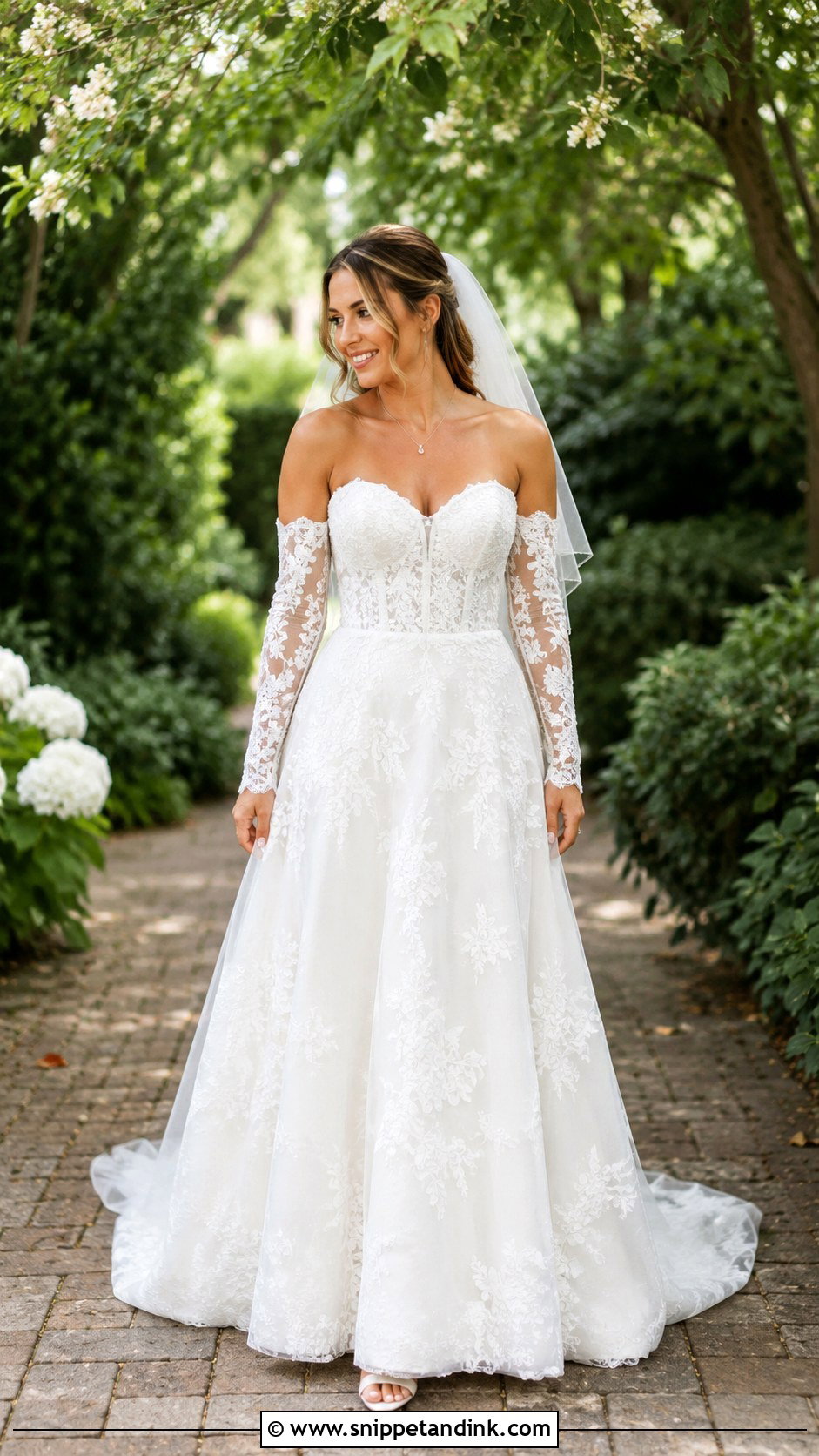 A Line Detachable Sleeves Wedding Dress - Snippet and Ink - 25 Detachable Sleeves Wedding Dress