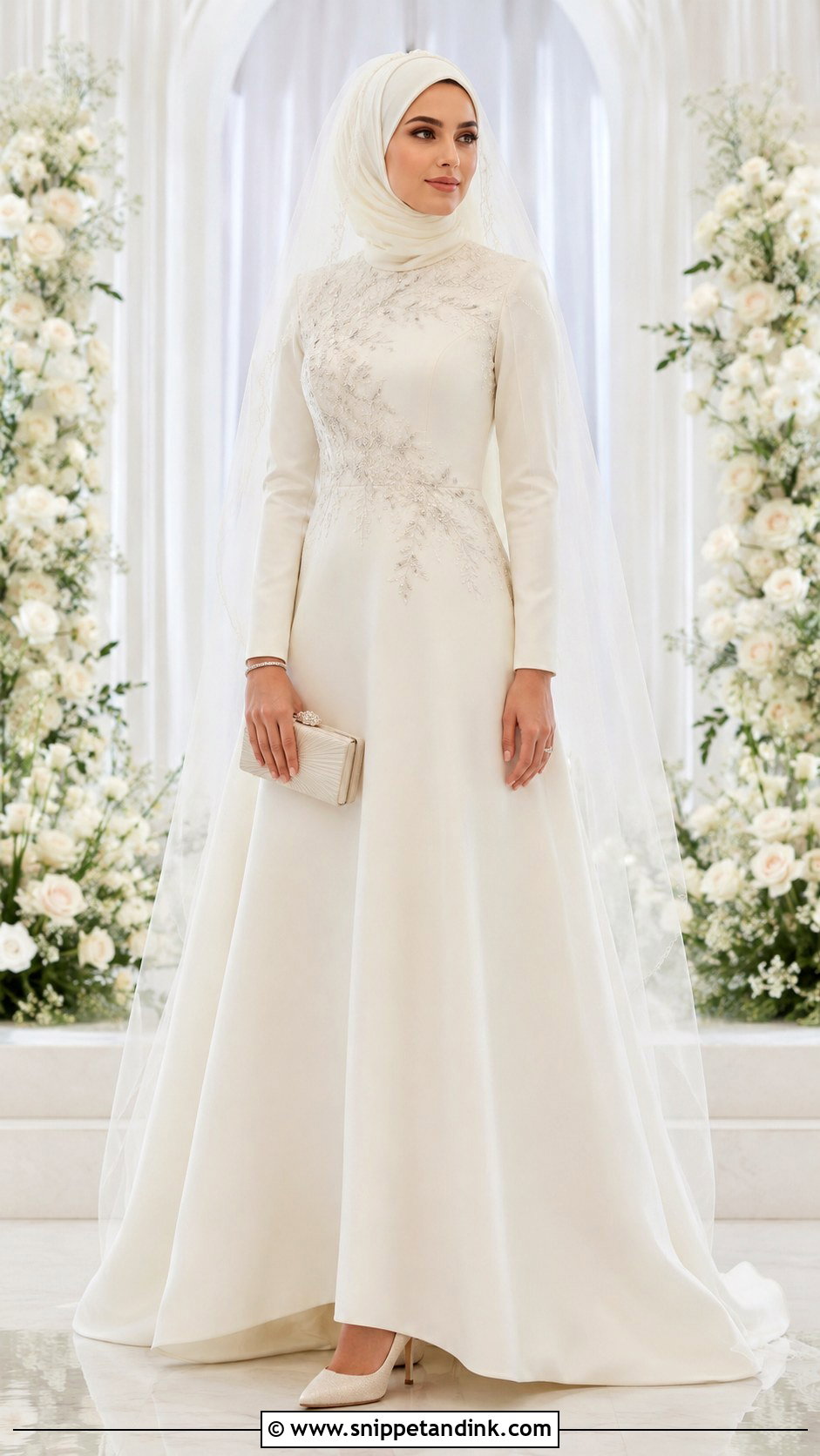A Line Dress With Veil Hijab - Snippet and Ink - 30 Wedding Hijab Styles